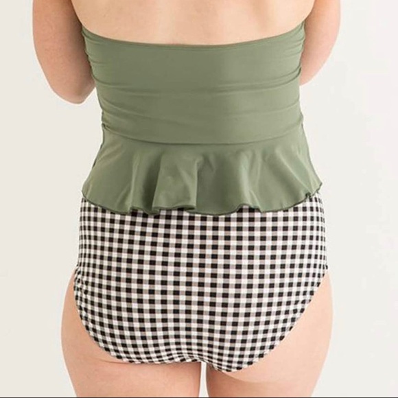 Cute Two Piece High Waisted Green Swim Suit Size M - Picture 3 of 12